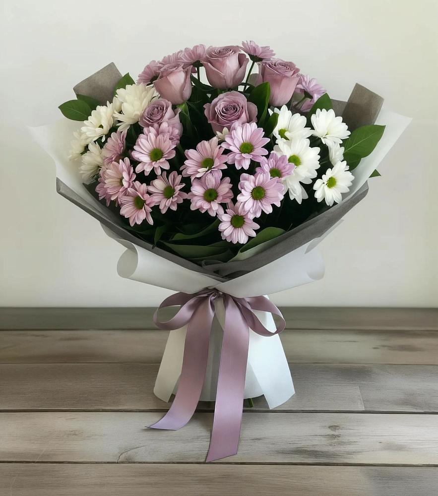 Букет цветов из: Хризантемы и Розы в Куженере