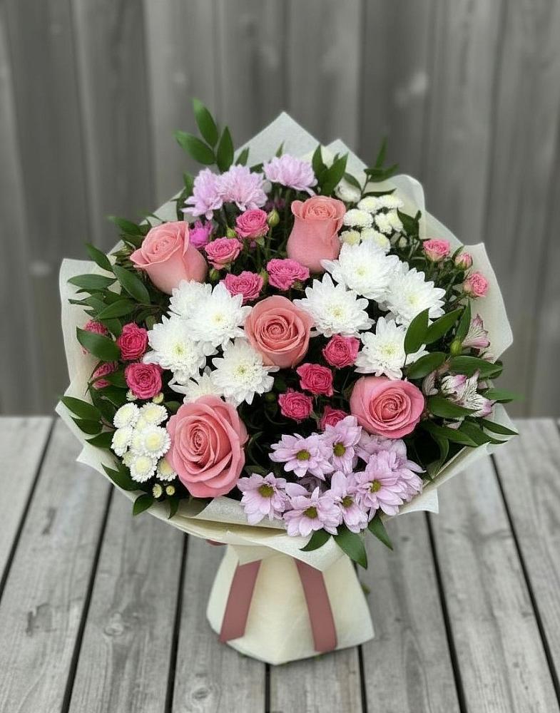 Букет цветов из: Альстромерии, Гвоздики, Розы и Хризантемы в Куженере