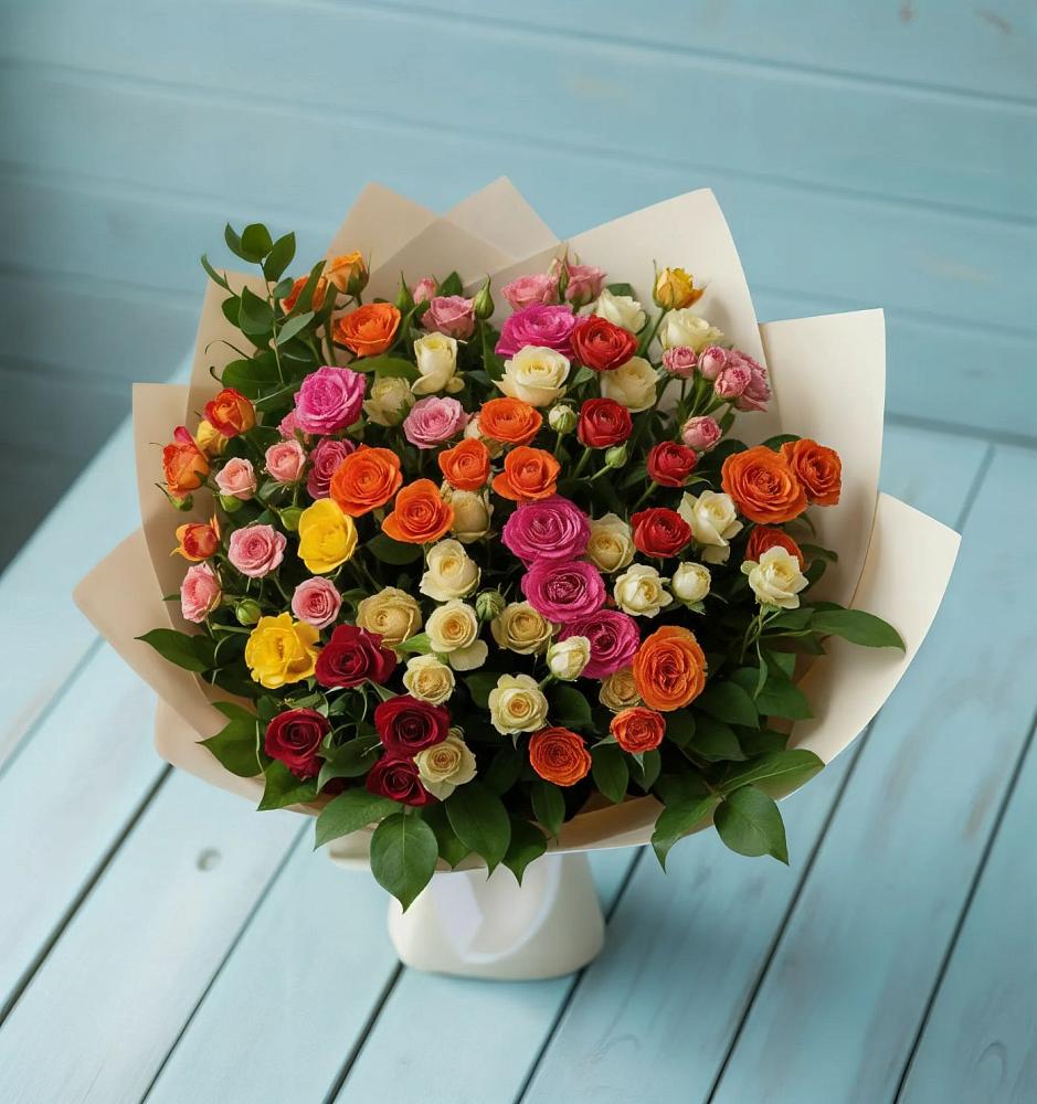Букет Микс из разноцветных кустовых роз в Куженере