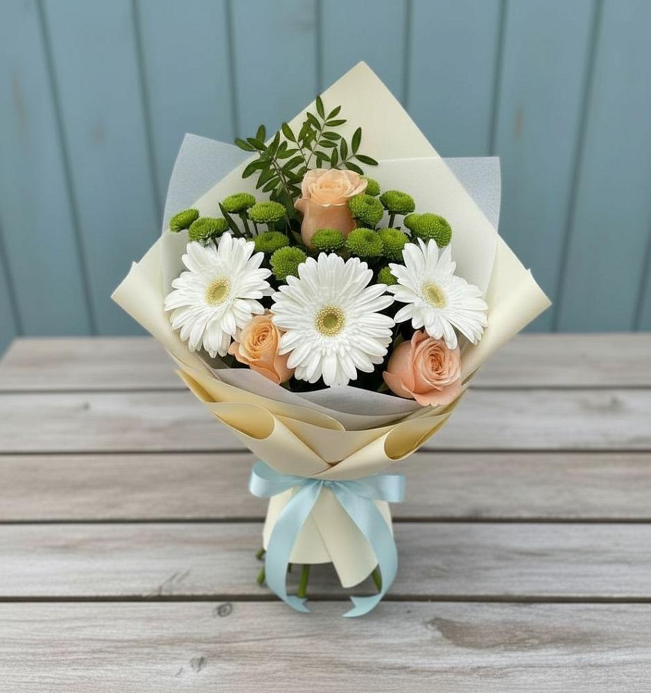 Букет цветов из: Герберы, Розы и Хризантемы в Куженере