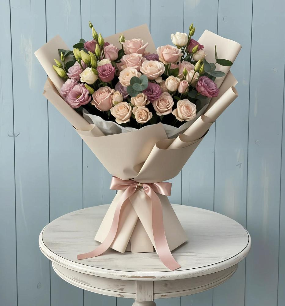 Букет цветов из: Розы и Лизиантусы в Куженере