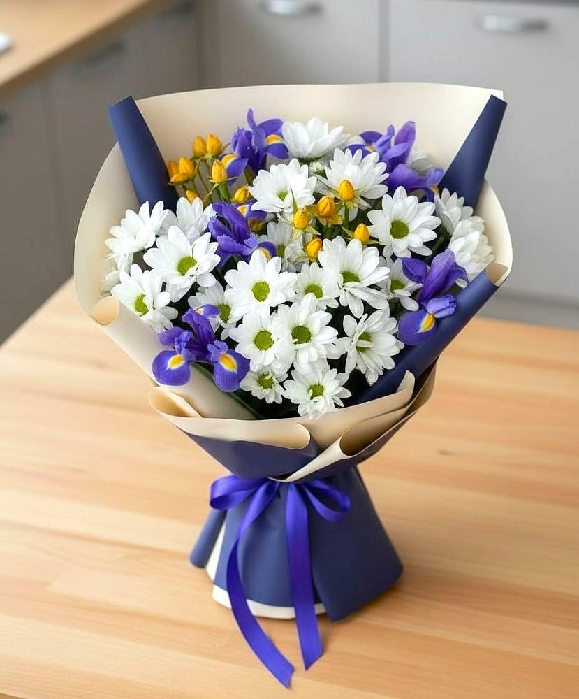 Букет цветов из: Розы, Ирисы и Хризантемы в Куженере